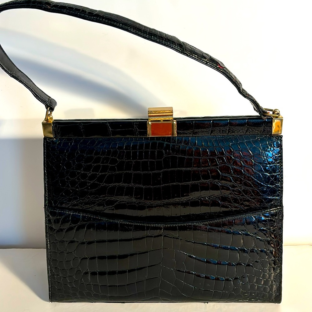 Vintage Leather Top Handle Alligator Bag